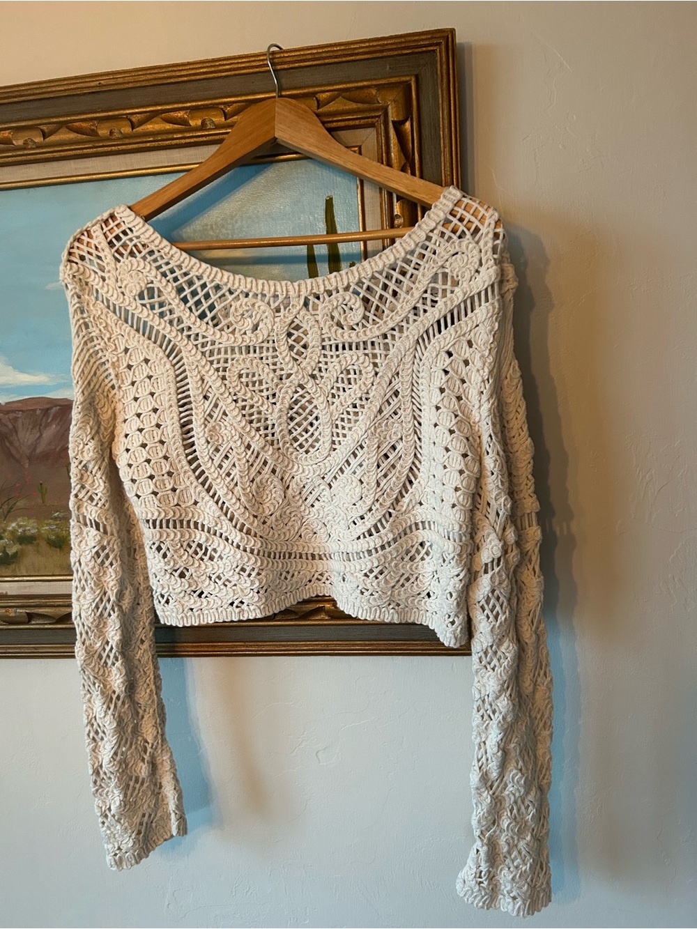 House of Harlow 1960 Crochet Off-Shoulder Sweater - Cream